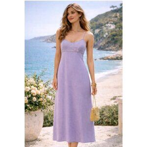 Women’s Lilac Slip Midi Dress - Lightweight Spaghetti Strap